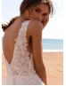 Beaded Ivory Lace Tulle V Back Fashionable Wedding Dress